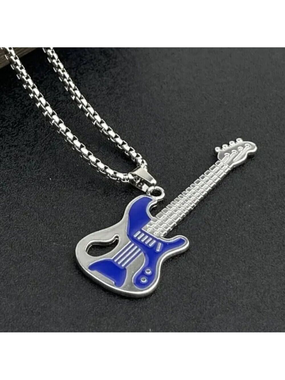 Large Blue Guitar Pendant Necklace #1462